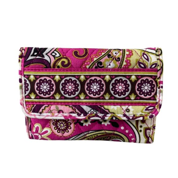 Vera Bradley Very Berry Paisley Floral Trifold Wallet Card Slots Zipper Pocket - Picture 3 of 6